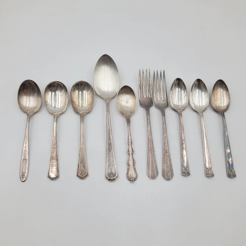 10 Pc Vintage Silver Plated Flatware Set Mixed Patterns Spoons Forks Craft Lot